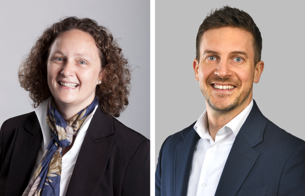 Porträts der Raiffeisen-Mitarbeitenden Patricia und Marcel anlässlich ihres Dienstjubiläums.